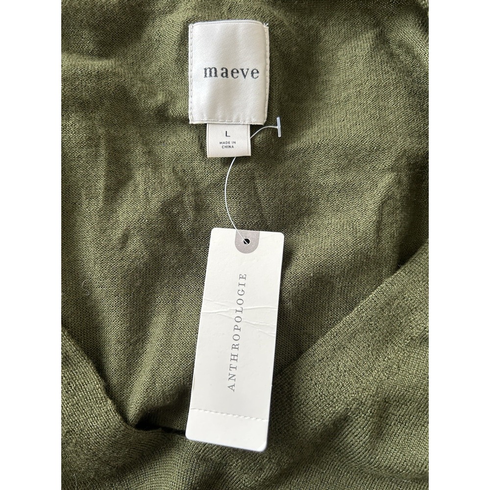 NWT Maeve Anthropologie Merino Wool V-Neck Sweater L Green Slouchy Casual Cozy - Picture 8 of 9